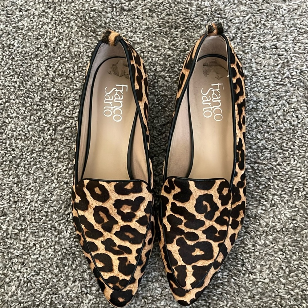 Franco Sarto pointed flat leopard loafer